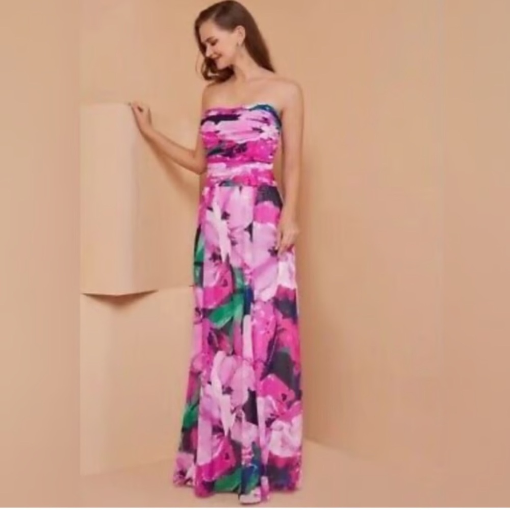 Lauren Ralph Lauren Evening Floral Georgette Strapless Gown Maxi Dress Size 2